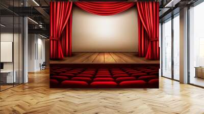 Cinema or theater scene with a curtain. Vector. Wall mural