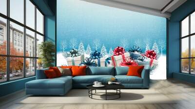 Holiday Christmas background with a gift boxes and a garland. Ve Wall mural