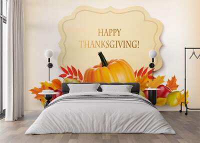 Retro Happy Thanksgiving Background. Vector. Wall mural