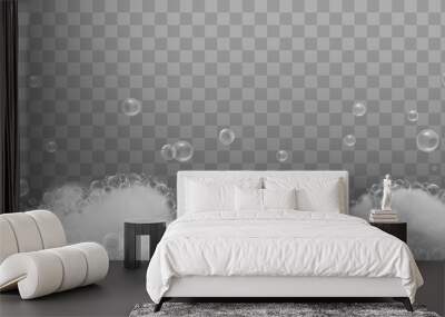 Soap foam and bubbles on transparent background. Vector illustration Wall mural