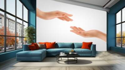 Two hands touching People helping each other with their fingertips. Giving a helping hand concept. Concept of human relation, community, togetherness, teamwork. Vector Wall mural