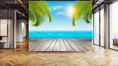 vacation background. beach with palm trees and blue sea. vector. Wall mural