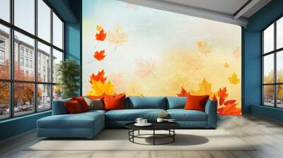 Vintage autumn background with colorful leaves. Vector. Wall mural