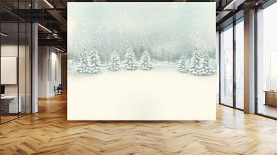 Vintage Christmas winter landscape background. Vector. Wall mural