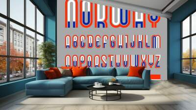 Font Norway. Trendy bright alphabet, colorful letters on a gray background. Wall mural