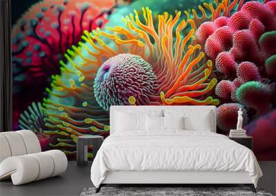 beautiful illustration of a living coral reef in the sea, created with generative ai Wall mural