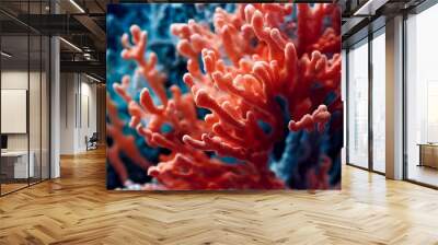 close up of a red coral reef under the sea, created with Generative AI Wall mural