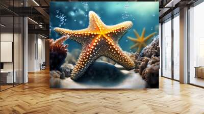 starfish and coral in the deep sea, created with generative ai Wall mural