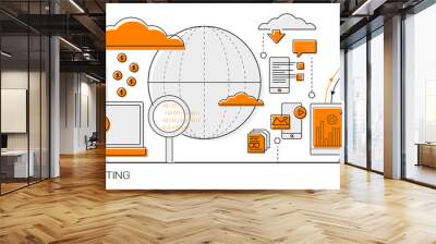 Cloud Computing concept info graphics. line icon flat design elements vector.  Wall mural