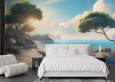 beautiful tropical island with palm trees, wallpaper Wall mural