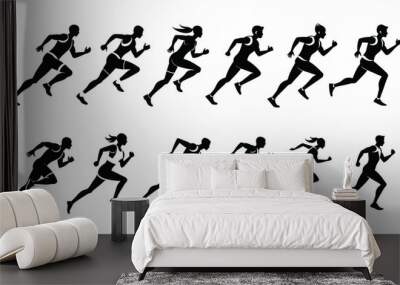 Modern silhouette of runing people colection Wall mural