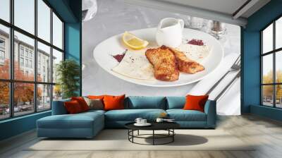 Mediterranean grilled salmon fillet dinner Wall mural