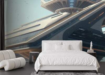  original concept royalty-free futuristic architecture buildings within a sci-fi city, digital illustration in wide lens scene Wall mural