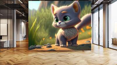 a cute adorable baby cat generative ai  rendered in the style of children-friendly cartoon animation fantasy style	 Wall mural