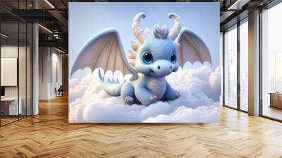 a cute adorable baby dragon character  in clouds in the style of children-friendly cartoon animation fantasy generative ai 3D style Illustration 	 Wall mural