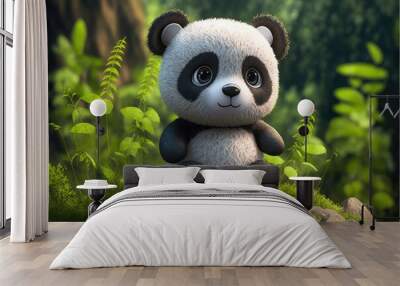 a cute adorable baby Panda generative ai  rendered in the style of children-friendly cartoon animation fantasy style	 Wall mural