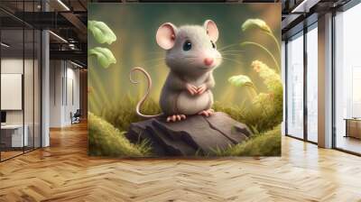 a cute adorable mouse character  stands in nature in the style of children-friendly cartoon animation fantasy generative ai 3D style Illustration 	 Wall mural