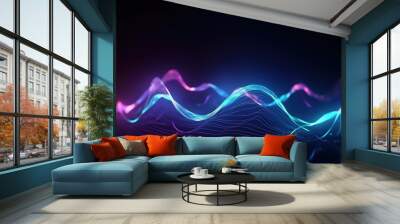 Abstract futuristic background with blurry glowing waves and neon lines. Spiritual energy concept, digital generative ai wallpaper Wall mural