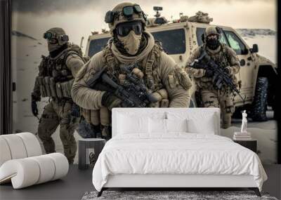 Desert Special Forces Military Unit in Full Tactical Gear in the desert, generative ai Wall mural