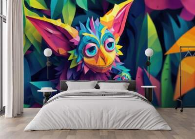 paper cut style illustration goblin colorful 3d filed green hills whimsical clouds Wall mural