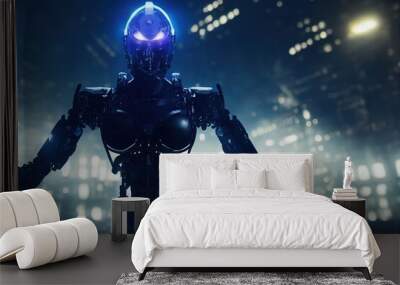 Sci fi futuristic robot 3D illustration with copy space Wall mural