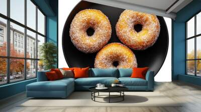 PNG Delicious sugared donuts arranged on a black plate Wall mural