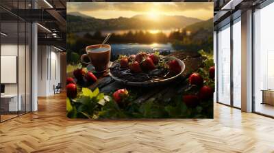 Strawberries and chocolate, delicious elegant dessert Wall mural