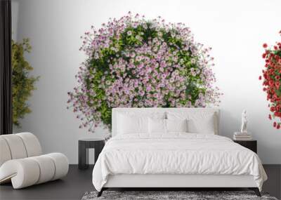 Top view Evergreen colorful flowers and grass field in nature with isolated on transparent background - PNG file, 3D rendering for create and design or etc Wall mural