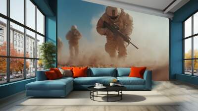 Special armed forces military army going to fight a doomed war on foreign soil with guns and grenades Wall mural