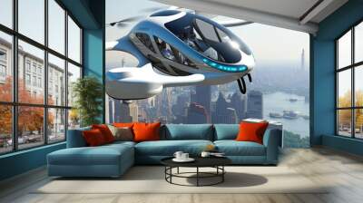 Flying car of the future. Autonomously piloted robo-taxi.  Wall mural