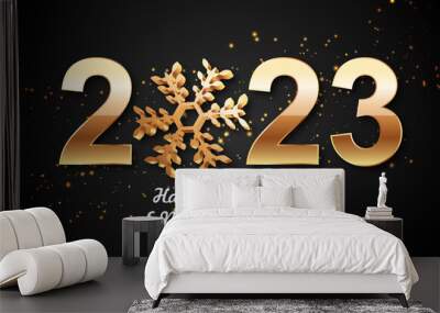 Shiny gold 2023 new year greetings card. EPS10 vector Wall mural