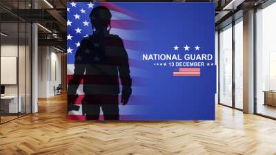 Silhouette of soldier with USA flag. Greetings Card for National Guard Day Wall mural