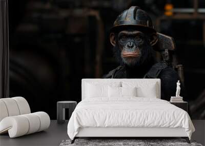 Banner with a chimpanzee working on an oil platform, advertising space for plumbing work Wall mural