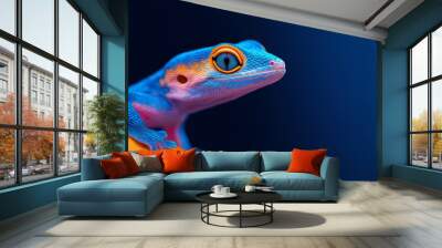 Poster with a gecko, bright saturated colors, space for the concept of environmental protection Wall mural