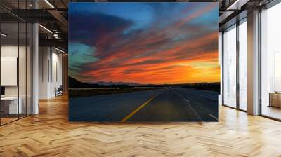 sunset on road Wall mural