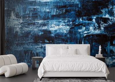 Abstract blue and white acrylic painting made with a palette knife. Modern art concept. Wall mural