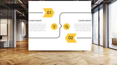 2 line process infographic template with icons and yellow colour for business information, presentation and web graphic design  Wall mural