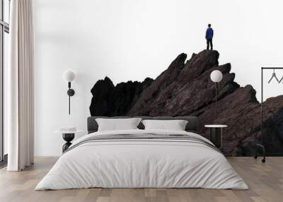 Adventure Hiker Standing on top of Rocky Mountain Cliff. Adventurous Composite. PNG Cutout Wall mural