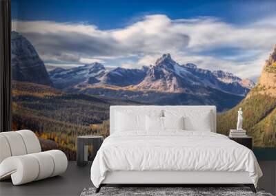 Panoramic View of Glacier Lake with Canadian Rocky Mountains in Background. Sunny Fall Day. Located in Lake O'Hara, Yoho National Park, British Columbia, Canada. Nature Panorama Wall mural