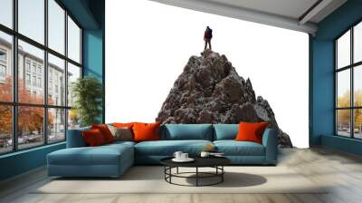 Rocky Mountain Peak with man Standing. Transparent background. Adventure Concept. 3d Rendering Wall mural