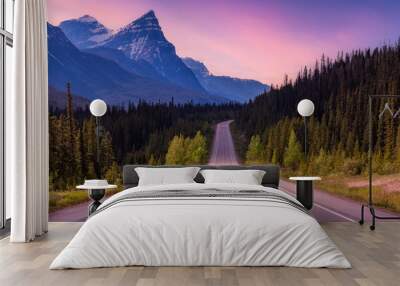 Scenic road in the Canadian Rockies. Sunset. Icefields Parkway, Banff Wall mural