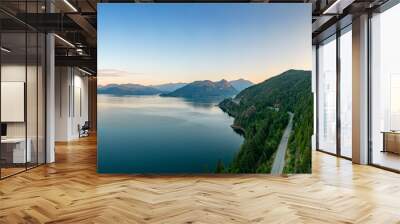 Sea to Sky Highway on Pacific Ocean West Coast. Aerial Panorama. Wall mural