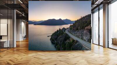 Sea to Sky Highway on Pacific Ocean West Coast. Aerial Panorama. Wall mural