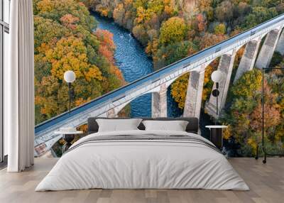 Aerial View over Aqueduct in Wales at Autumn Wall mural