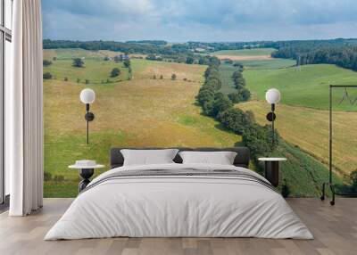 Aerial View over Green Countryside Fields at Summer Wall mural