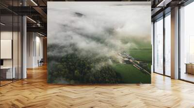 Aerial View over Misty Farmland Wall mural