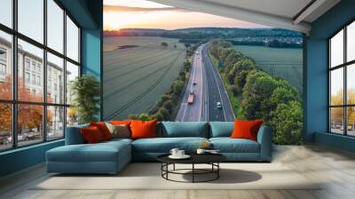 Motorway Across Scenic Countryside in UK Wall mural