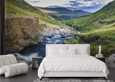 Scenic Mountain Creek Waterfall in Snowdonia National Park Wall mural