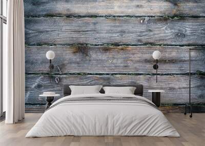 Weathered Wood Planks Covered in Frost Wall mural