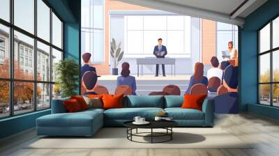 A business presentation, with a speaker and audience. Wall mural